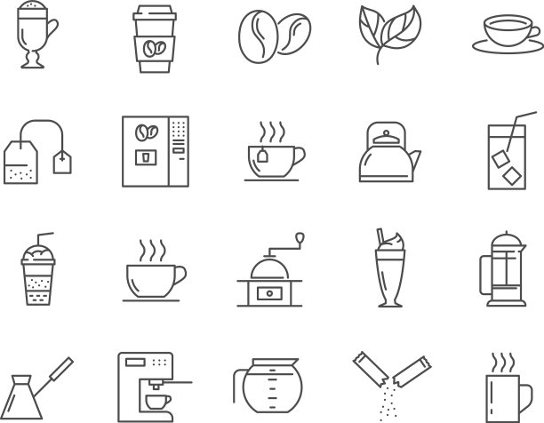 设置咖啡和茶产品线图标图片下载