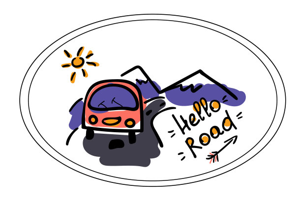 露营道路和山脉风格化图片下载