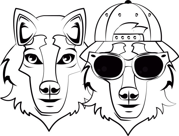 时髦的狼很酷的素描图片下载