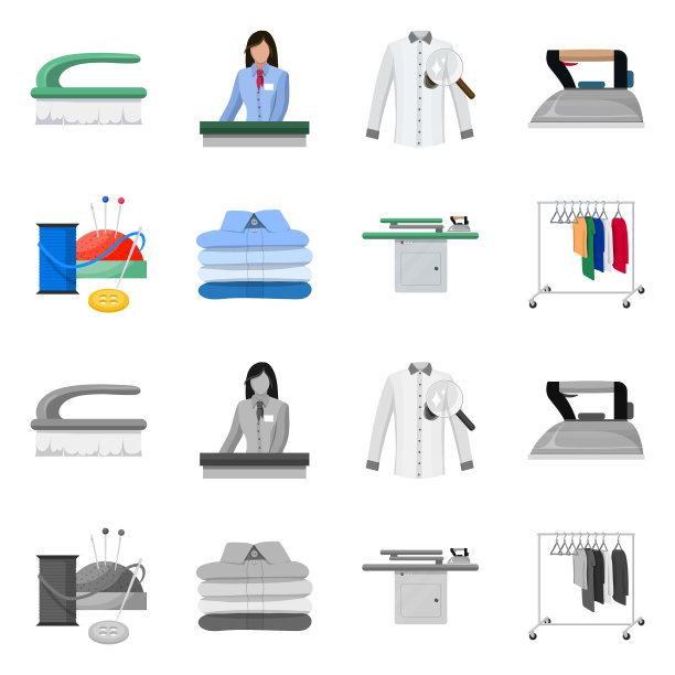 孤立的对象洗衣和干净的符号集图片下载