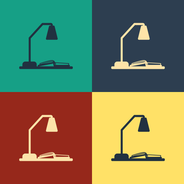 彩色工作场所的台灯和打开的书图标图片下载