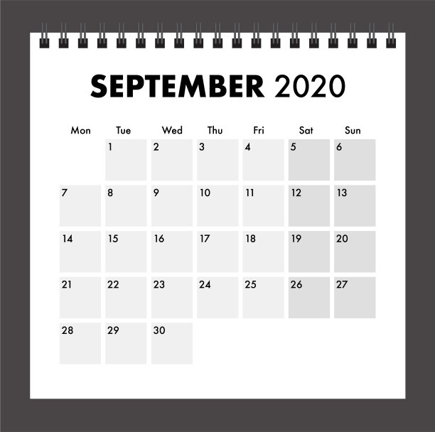2020年9月日历带线图片下载