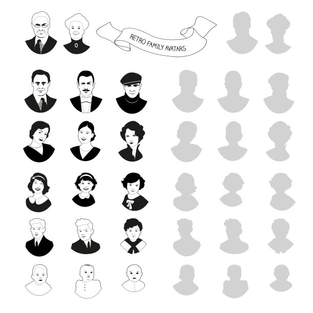 复古的家庭角色，祖父母，父母，男孩图片下载