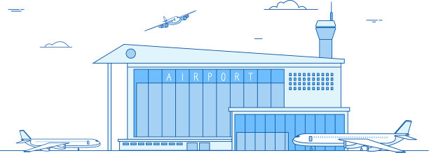 机场大楼着陆飞机国际图片下载