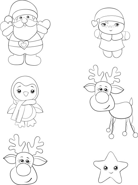 一套圣诞图标形象线艺术风格图片下载