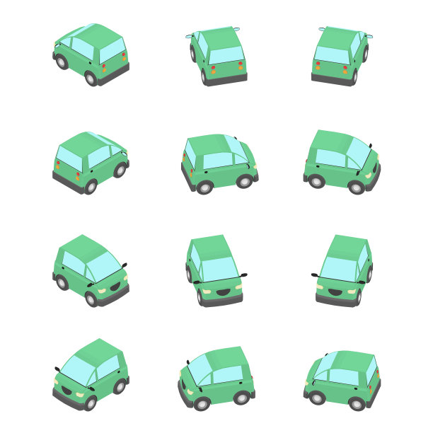 不同视角的绿色小轿车图片下载