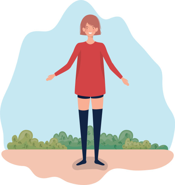 年轻女子站在风景的背景下图片下载