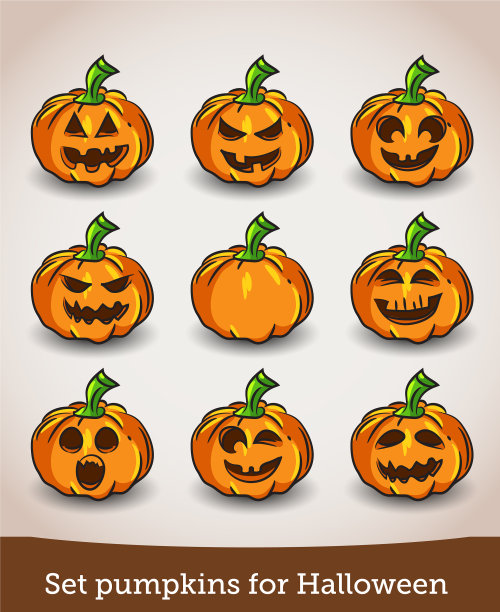 设置万圣节南瓜孤立在白色图片下载