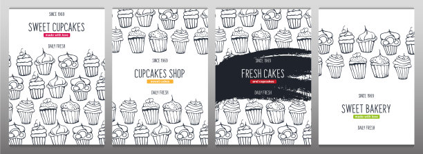 纸杯蛋糕和蛋糕横幅与手绘图片下载