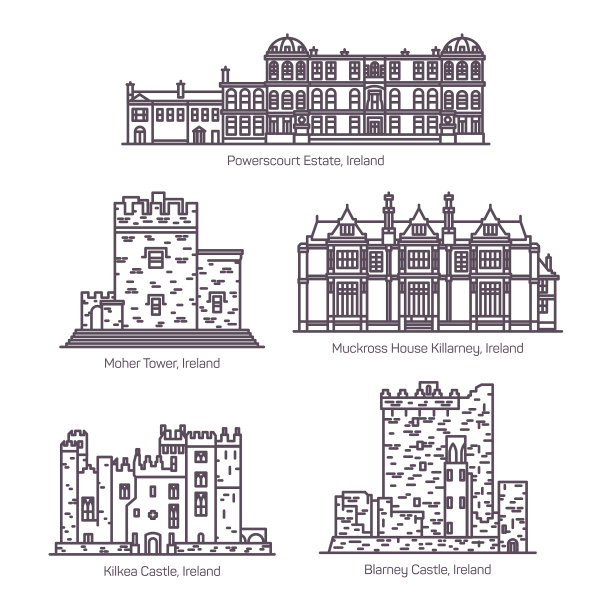 将孤立的爱尔兰地标设为细线图片下载