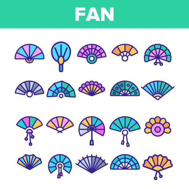 手持优雅风扇线性图标集图片下载