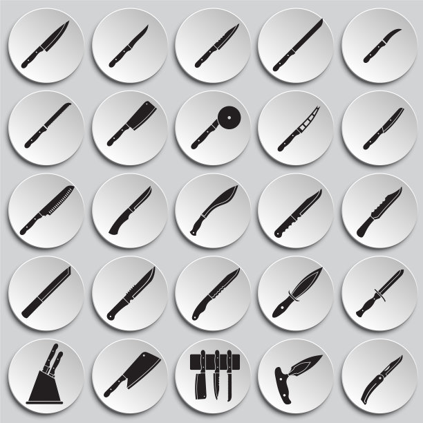 刀图标设置在盘子背景图形图片下载