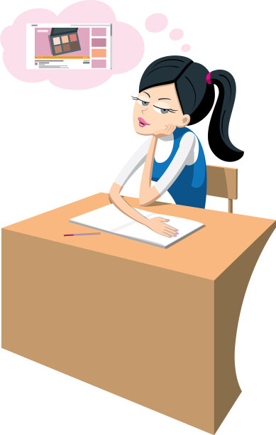 年轻可爱的女孩坐在书桌前做梦图片下载