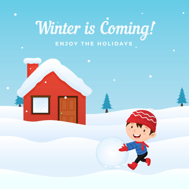 快乐的孩子喜欢玩雪球堆雪人图片下载