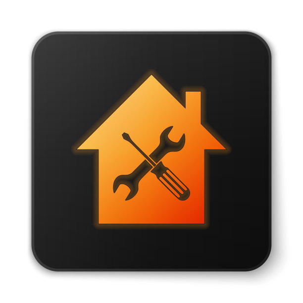 橙色发光的房子或家与螺丝刀和图片下载