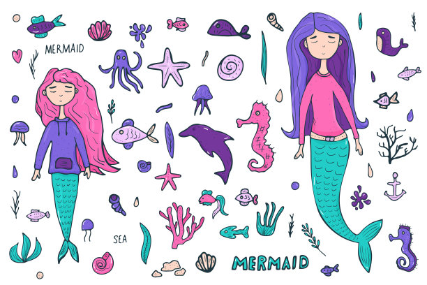 美人鱼和海洋布景图片下载