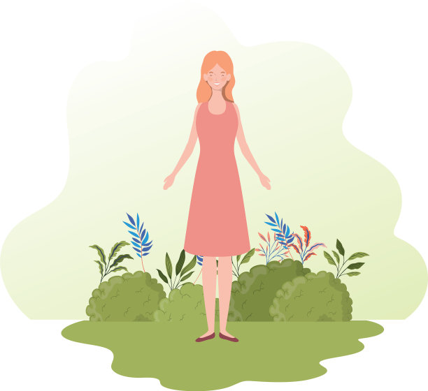 年轻女子站在风景的背景下图片下载