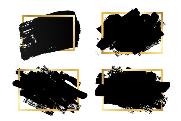 笔刷笔触设置金色文本框孤立白色图片下载