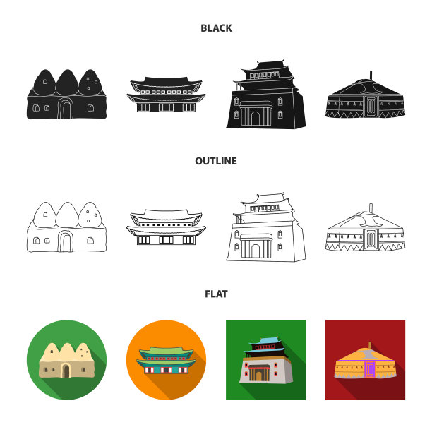 孤立对象镇和唐人街标志集图片下载