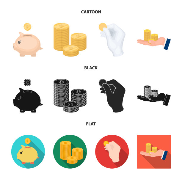 孤立对象硬币和宝藏图标集图片下载