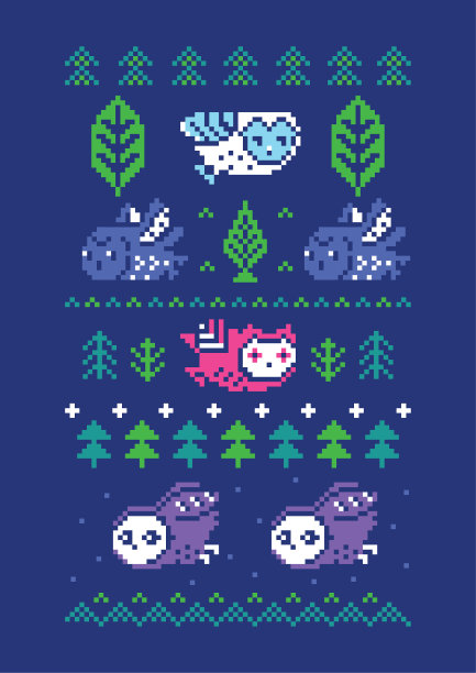 像素艺术飞猫头鹰的树和装饰图片下载