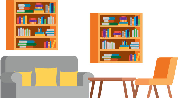 客厅有沙发和书架上的书图片下载