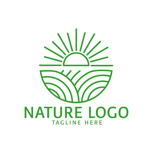 自然线条标志模板与阳光和绿草图片下载
