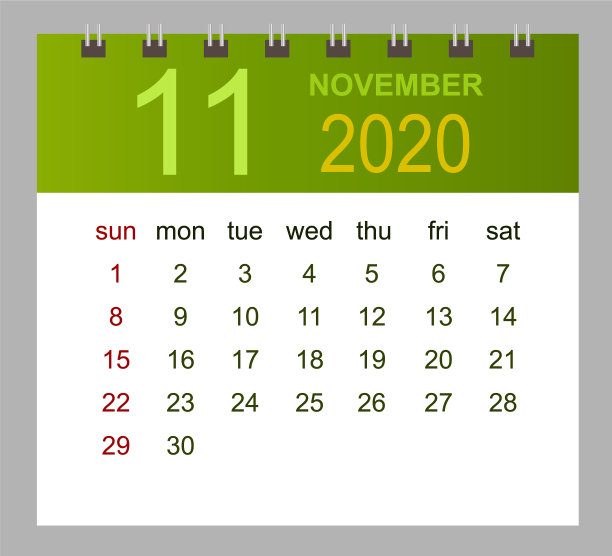 2020年11月周的日历模板图片下载