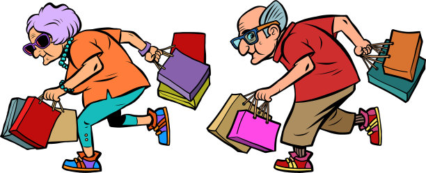 老夫妇和祖父母一起购物图片下载