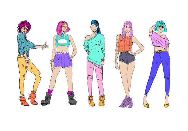 不同的时尚人士设置现代服装图片下载