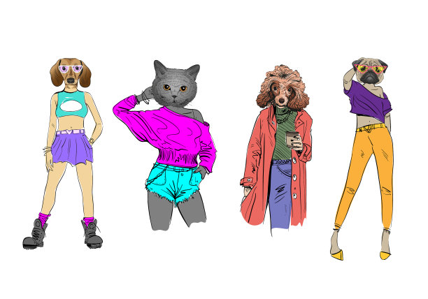 戴着动物头的不同时装模特图片下载