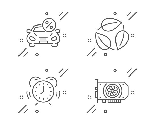 汽车租赁树叶和时间管理图标设置图片下载