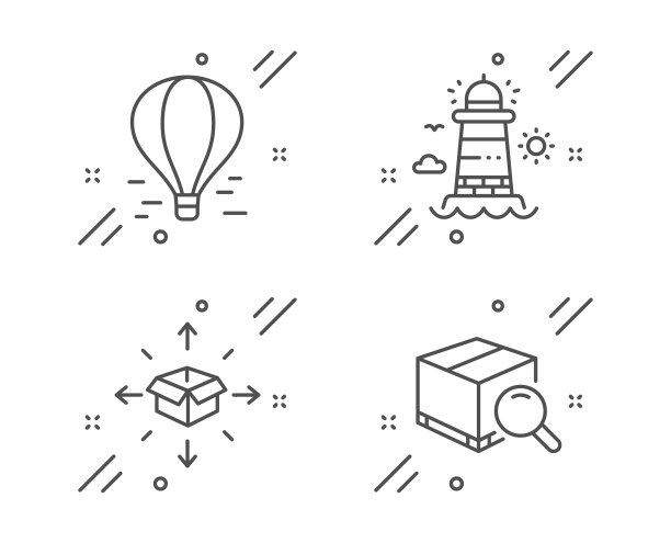 包裹递送、气球及灯塔图标图片下载