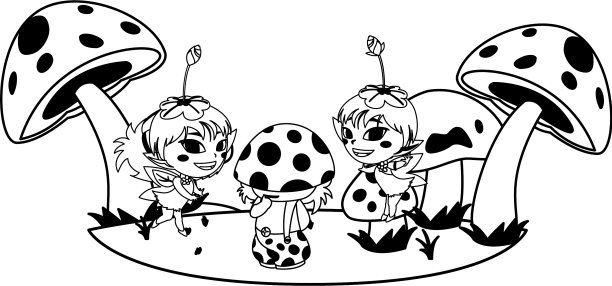 美丽的魔法仙子与蘑菇精灵在一起图片下载