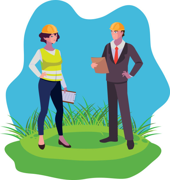 工程师和女建筑工人在草坪上图片下载
