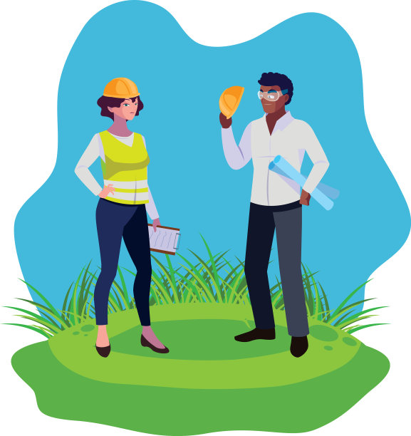 跨种族的夫妇建筑工在草坪上图片下载