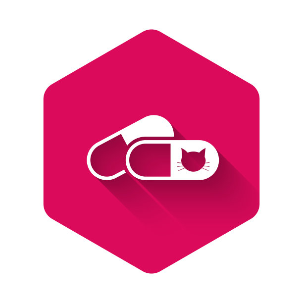 白猫和药丸图标孤立与长影子图片下载