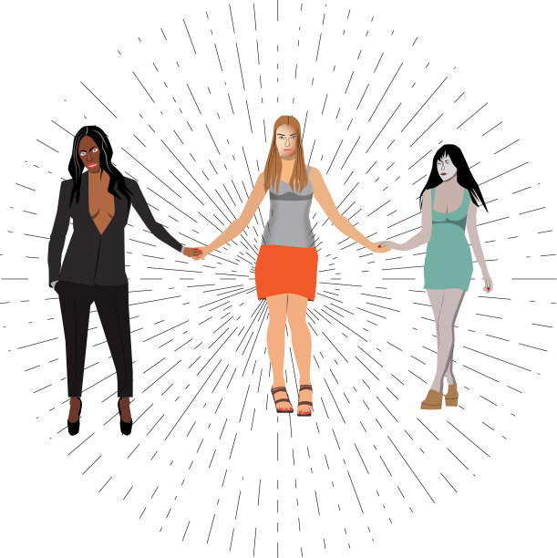 三个漂亮的女人手牵着手图片下载