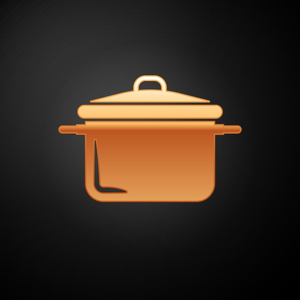 金色烹饪锅图标孤立在黑色背景图片下载