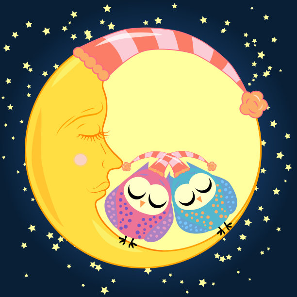 可爱的卡通睡猫头鹰围成一圈闭着图片下载