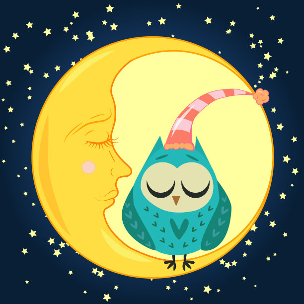 可爱的卡通睡猫头鹰围成一圈闭着图片下载