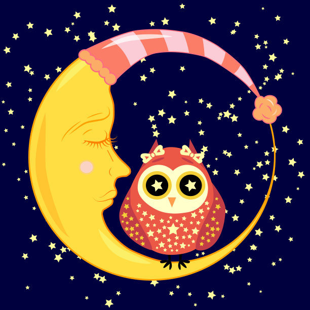 可爱的卡通睡猫头鹰围成一圈闭着图片下载