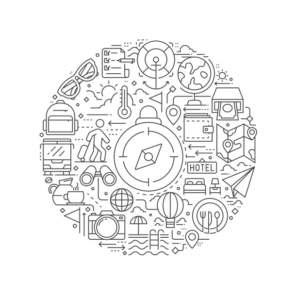 带有旅行图标的圆形设计元素图片下载