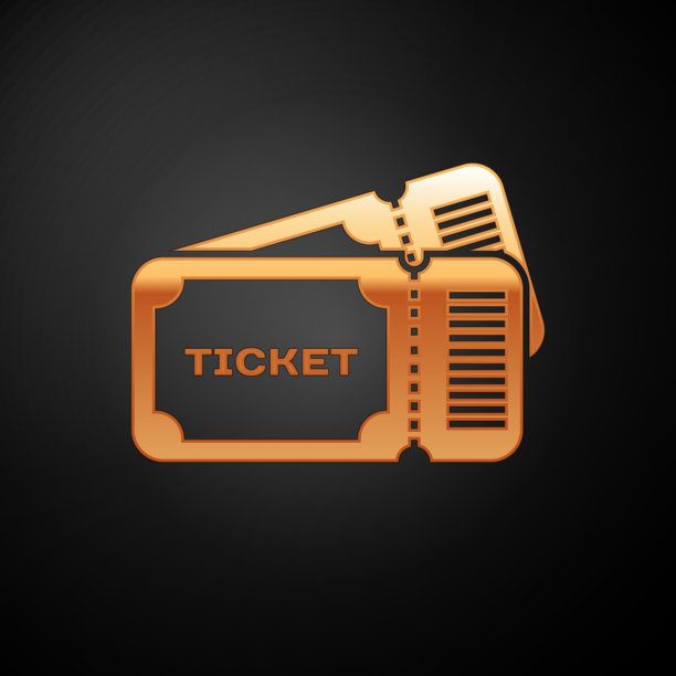 金色票图标孤立在黑色背景图片下载