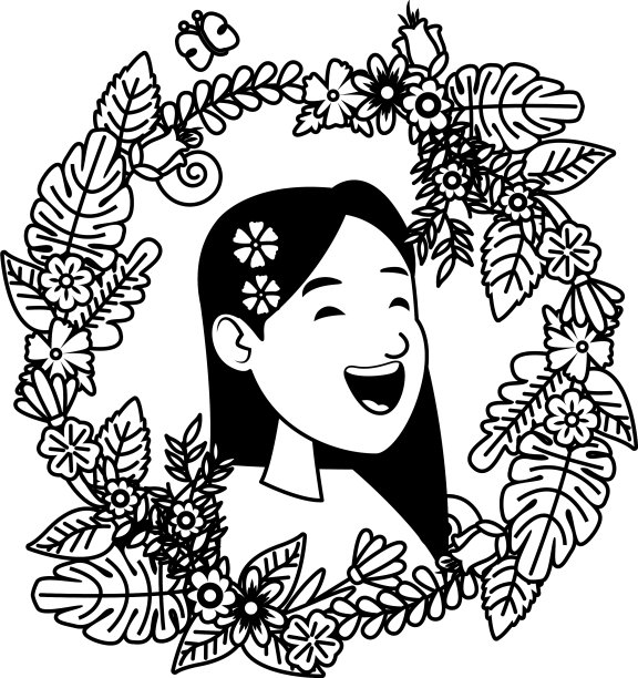 女孩脸化身卡通人物在黑色和图片下载