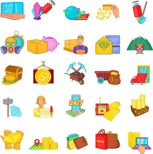 采矿金钱图标设置卡通风格图片下载