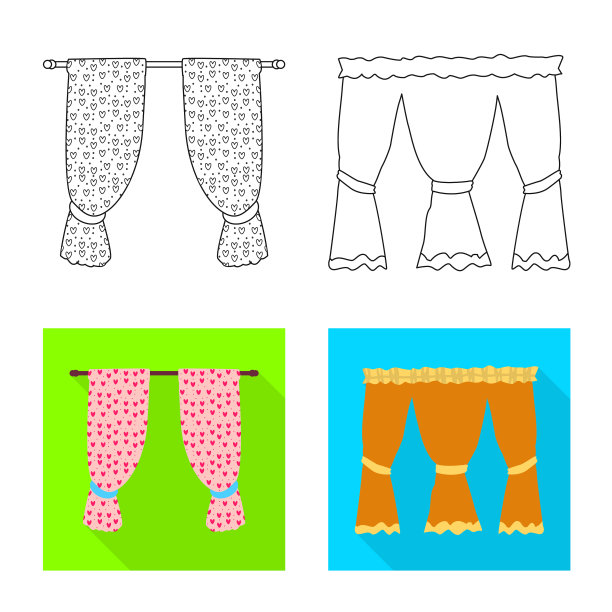 孤立的物体窗帘和窗帘标志集图片下载