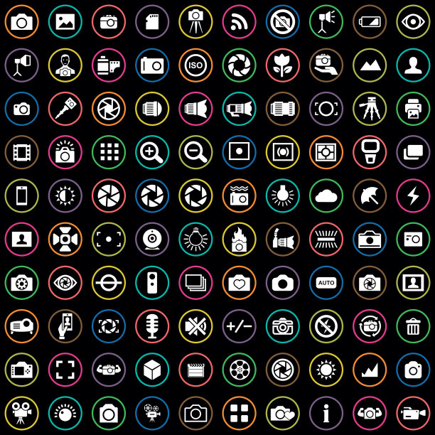 摄影100图标通用设置为web和UI图片下载