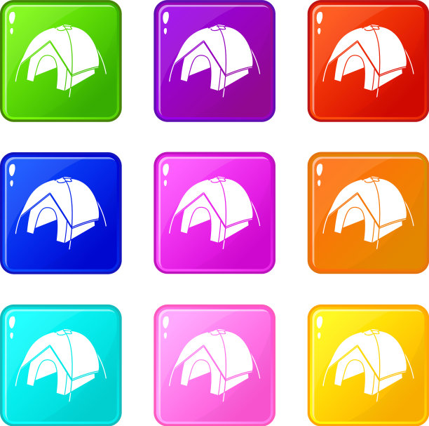 帐篷图标集9种颜色收集图片下载