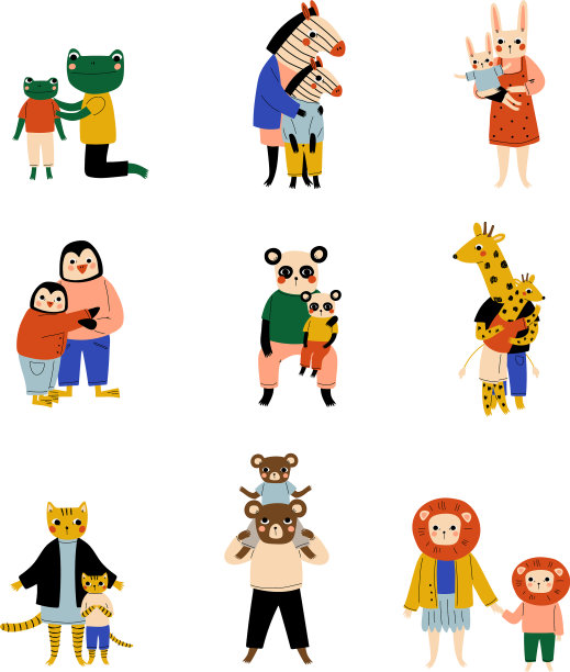 动物的父母和他们的孩子都很爱它们图片下载